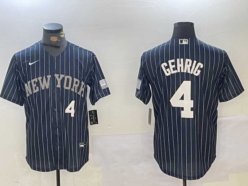 Mens New York Yankees #4 Lou Gehrig Navy Pinstripe Fashion Cool Base Jersey->new york yankees->MLB Jersey